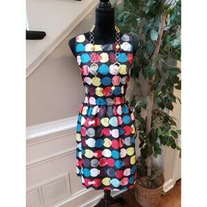 Kensie Knee Length Dress Womens L Multicolor Round Neck Sleeveless Back Zipper
